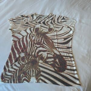 Cache Zebra Print Short Sleeve Tee - Brown and White